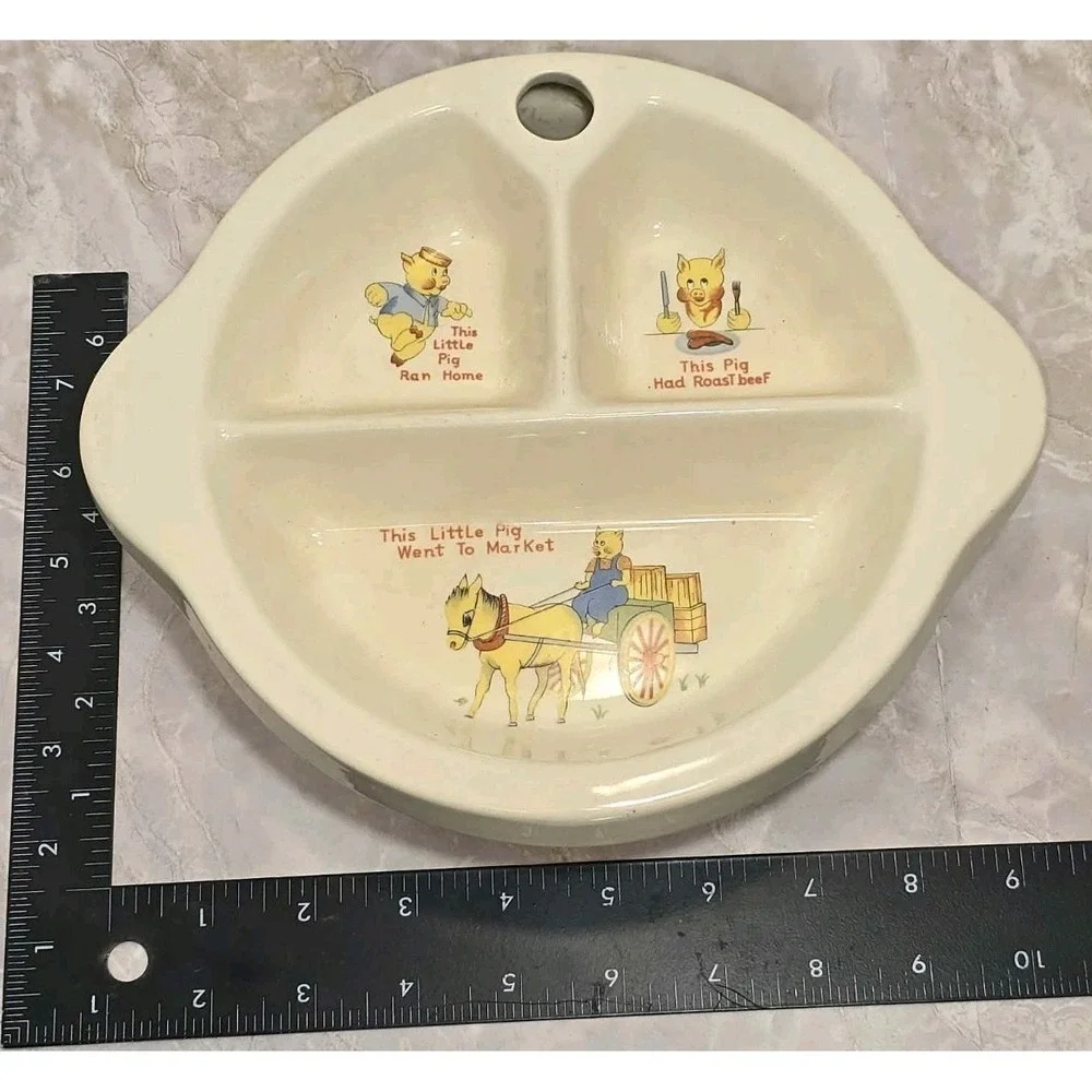 Encello Vintage This Little Pig Nursery Rhyme Divided Baby Plate‎ GUC Retro